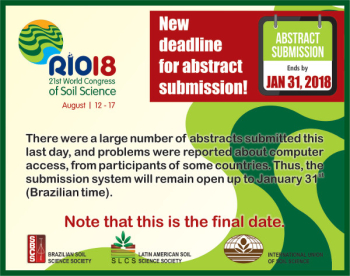 Announcement for the 21st World Congress of Soil Science Rio 2018